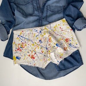 BLANK Paint Splatter Denim Cut Off Shorts
